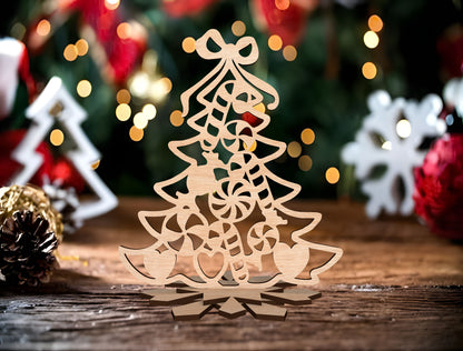 Christmas Tree Silhouette Decor Laser Cut File | Freestanding Tabletop Tree | Ready to Cut | Glowforge, xTool, LightBurn, etc.