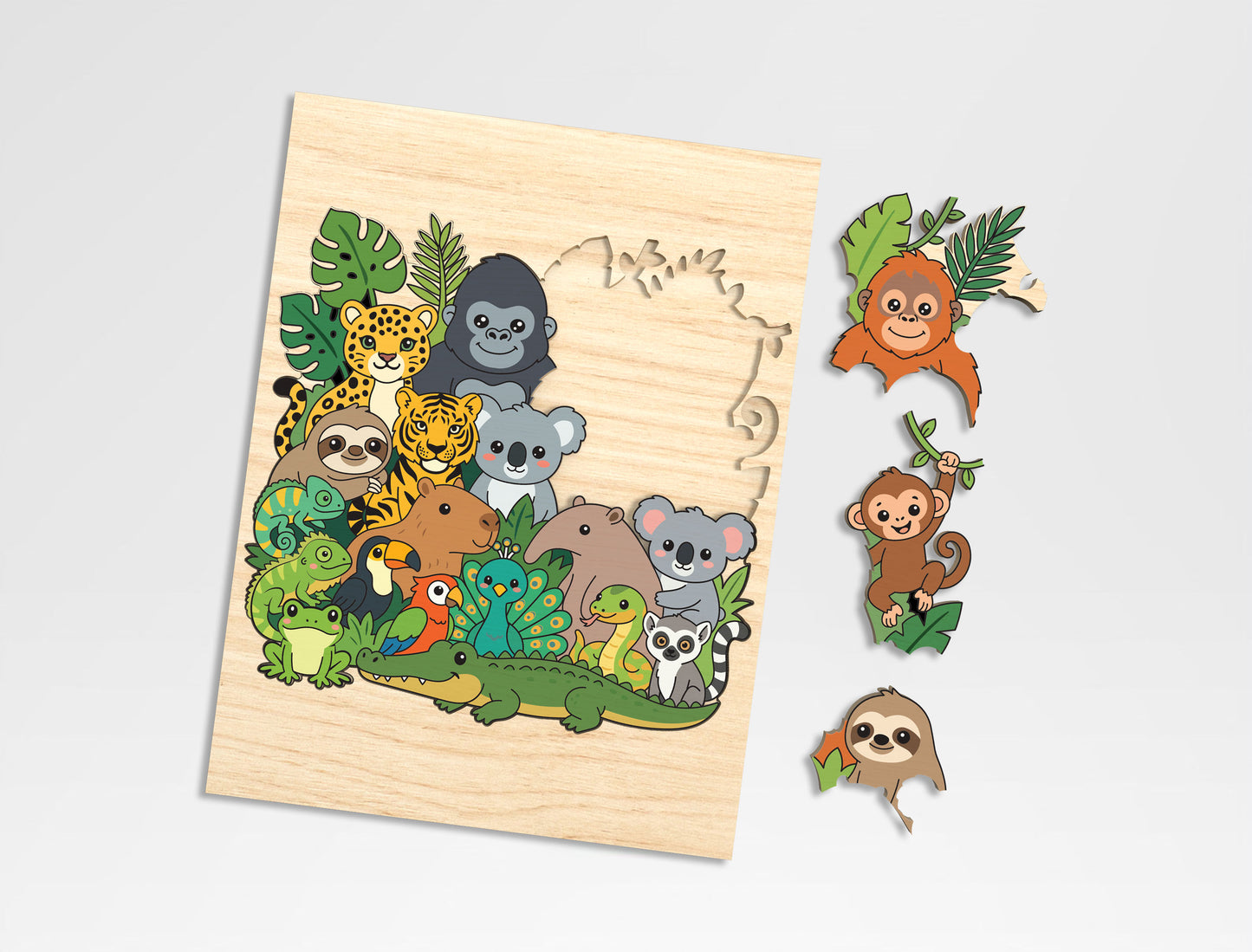 3D Animal Puzzle SVG Bundle for Glowforge and LightBurn