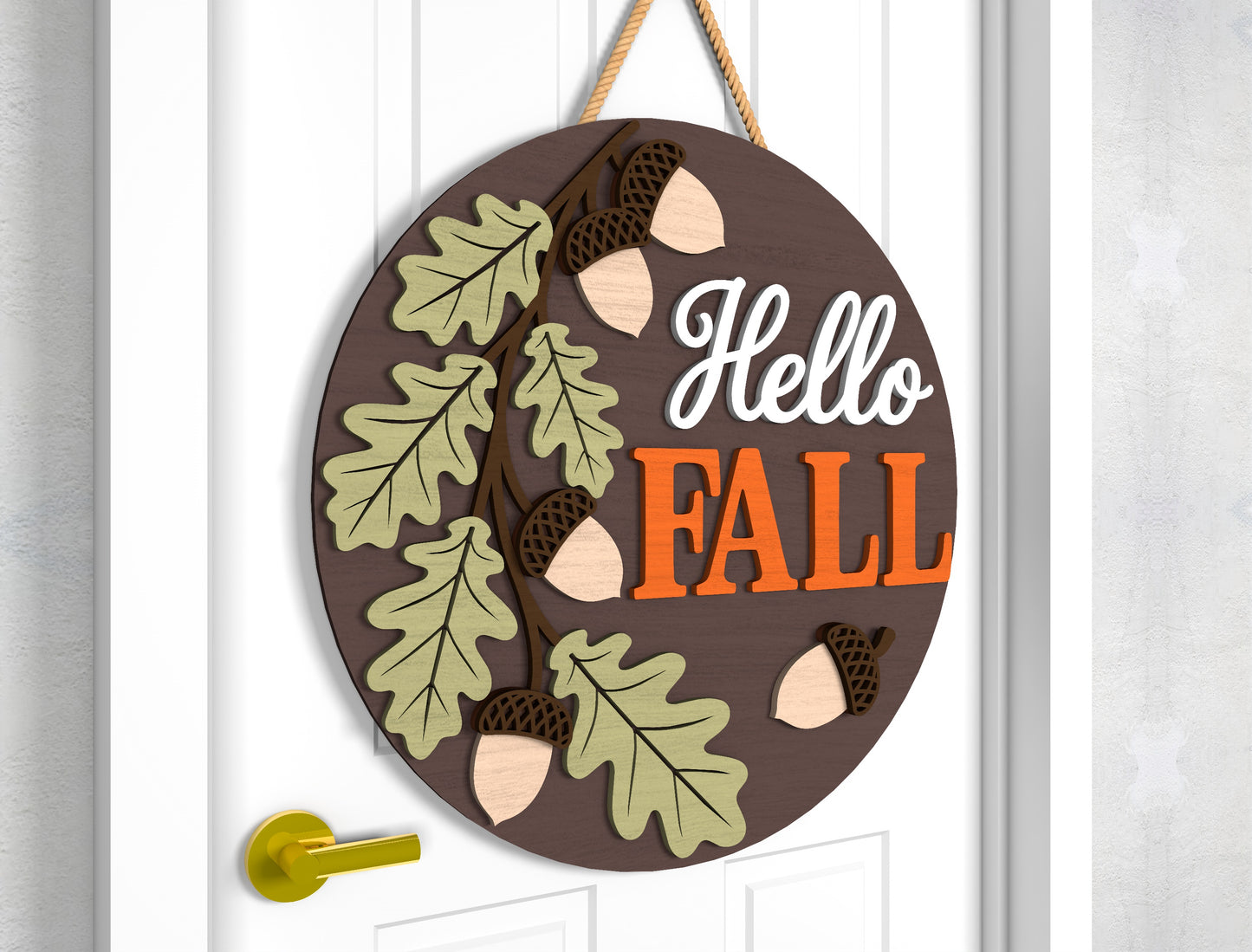 Hello Pumpkin and Hello Fall Acorn Door Hanger SVG Set for Glowforge xTool LightBurn 2 Designs