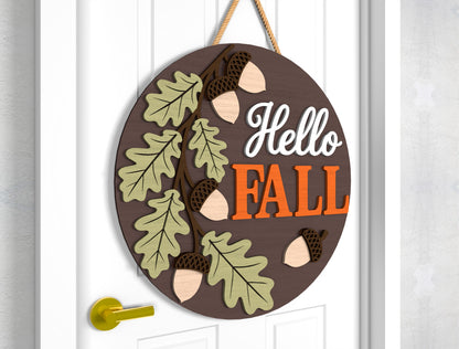 Hello Pumpkin and Hello Fall Acorn Door Hanger SVG Set for Glowforge xTool LightBurn 2 Designs