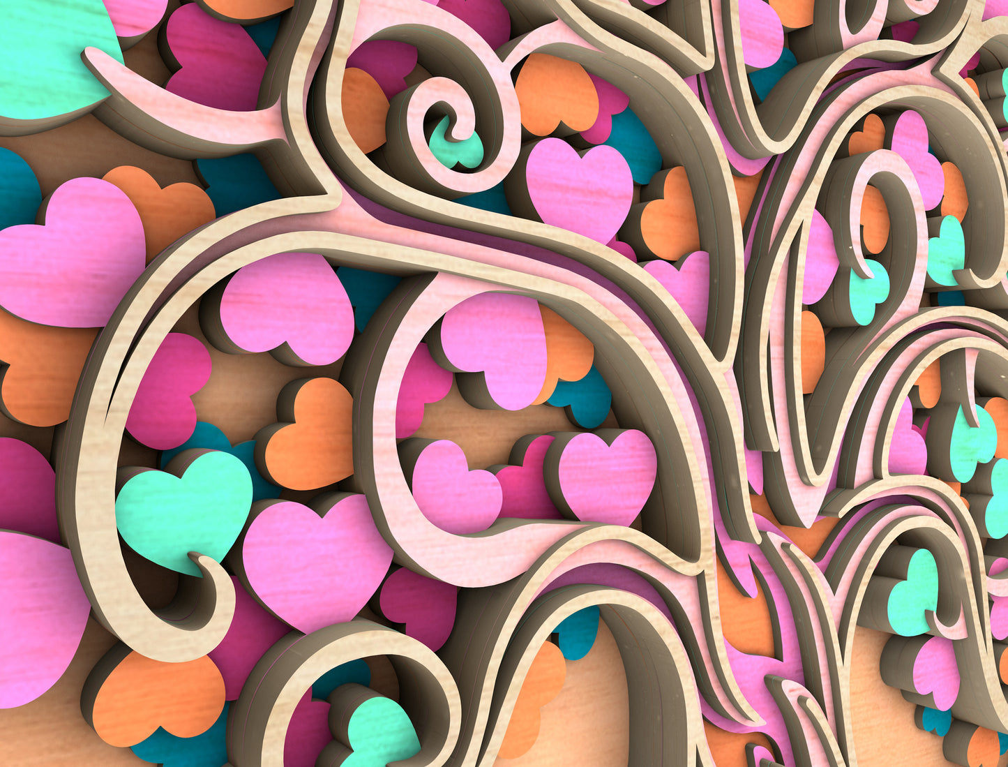 Colorful Heart Tree Round Sign SVG Multilayer for LightBurn