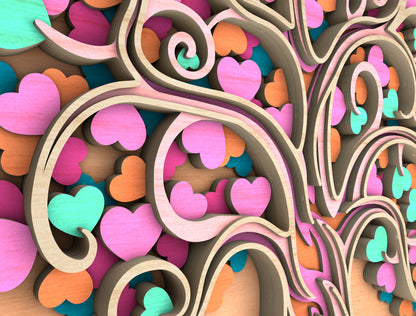 Colorful Heart Tree Round Sign SVG Multilayer for LightBurn