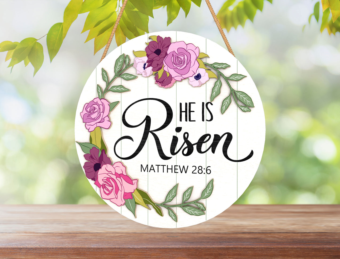 He Is Risen Cross Floral Easter Door Sign SVG Bundle for Glowforge and xTool