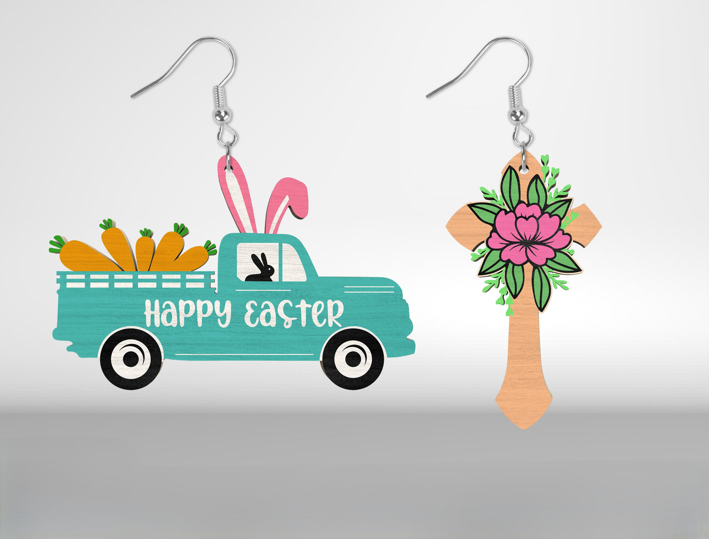 Easter Day Earrings SVG Set 12 Bunny Chick Jewelry for Glowforge and xTool