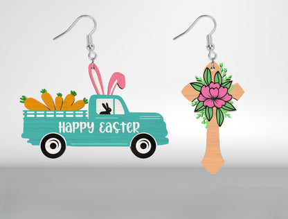 Easter Day Earrings SVG Set 12 Bunny Chick Jewelry for Glowforge and xTool