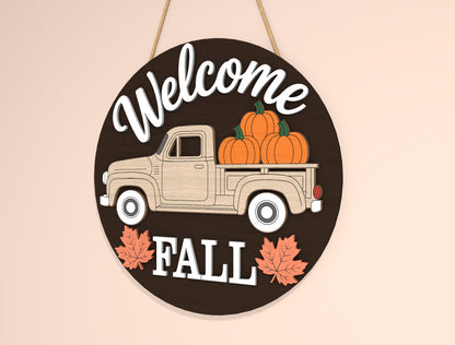 Welcome Fall and Welcome to Our Patch Truck Door Hanger SVG Set for Glowforge xTool LightBurn 2 Designs
