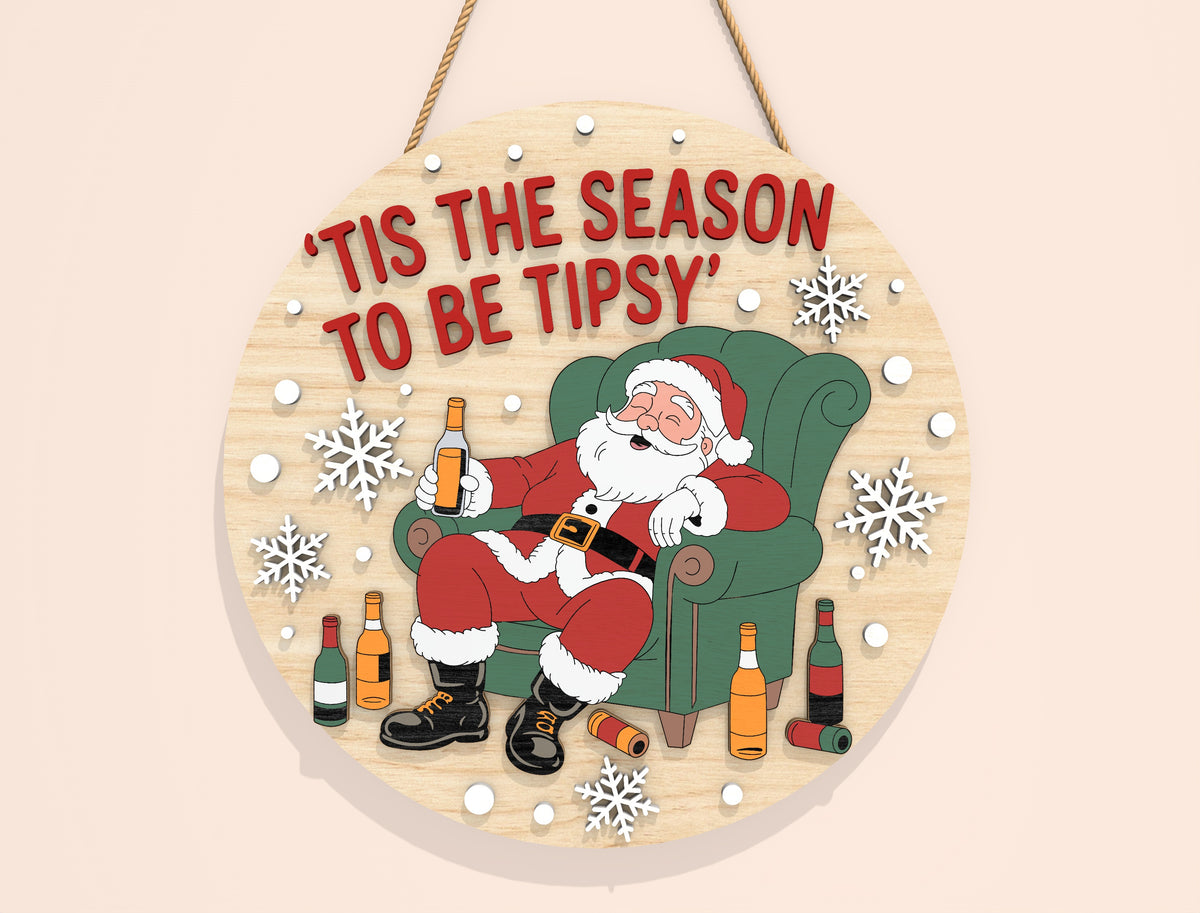 Funny Tipsy Santa Round Door Sign SVG Bundle 6