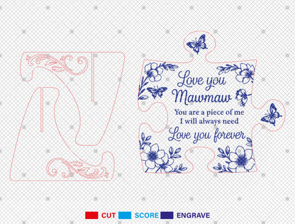Puzzle Stand Sign SVG Bundle Engraved Floral for LightBurn and xTool
