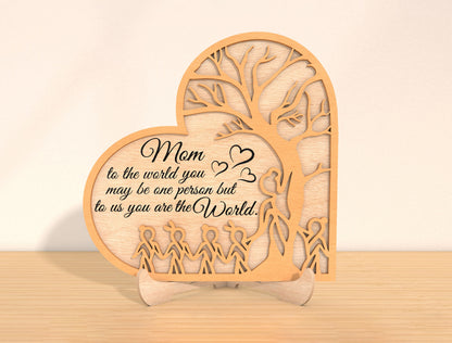 Personalized Mom Family Tree Heart Sign SVG for Glowforge and xTool