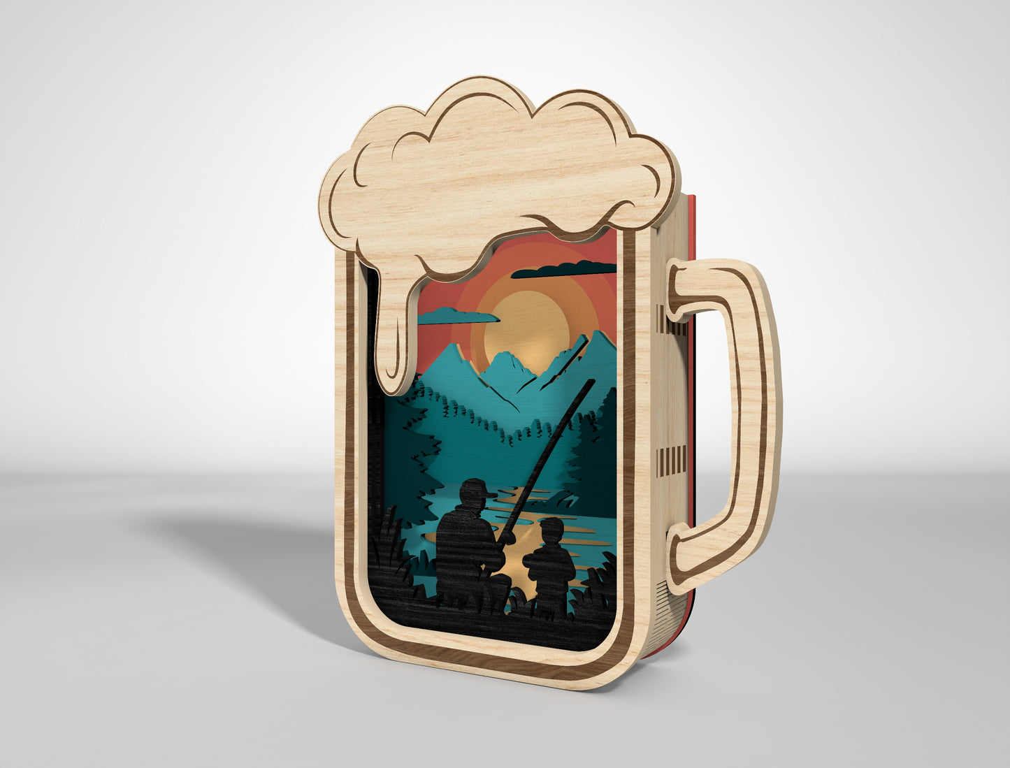 Father's Day Fishing Layered Lantern SVG Laser Cut File for Glowforge and xTool