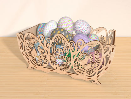 Easter Egg Basket SVG Bundle Laser Cut File | 4 Decorative Bowl Designs | Spring Table Decor | Glowforge, xTool, LightBurn, etc.