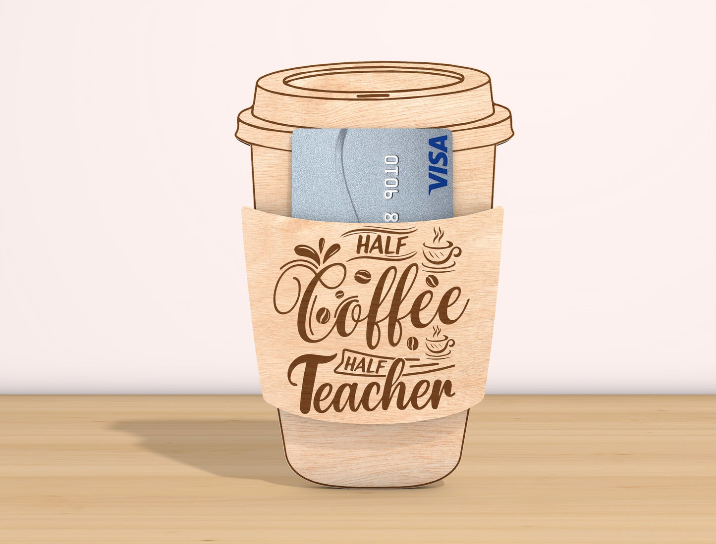 Teacher Coffee Cup Card Holder SVG Bundle Laser Cut File for Glowforge and xTool