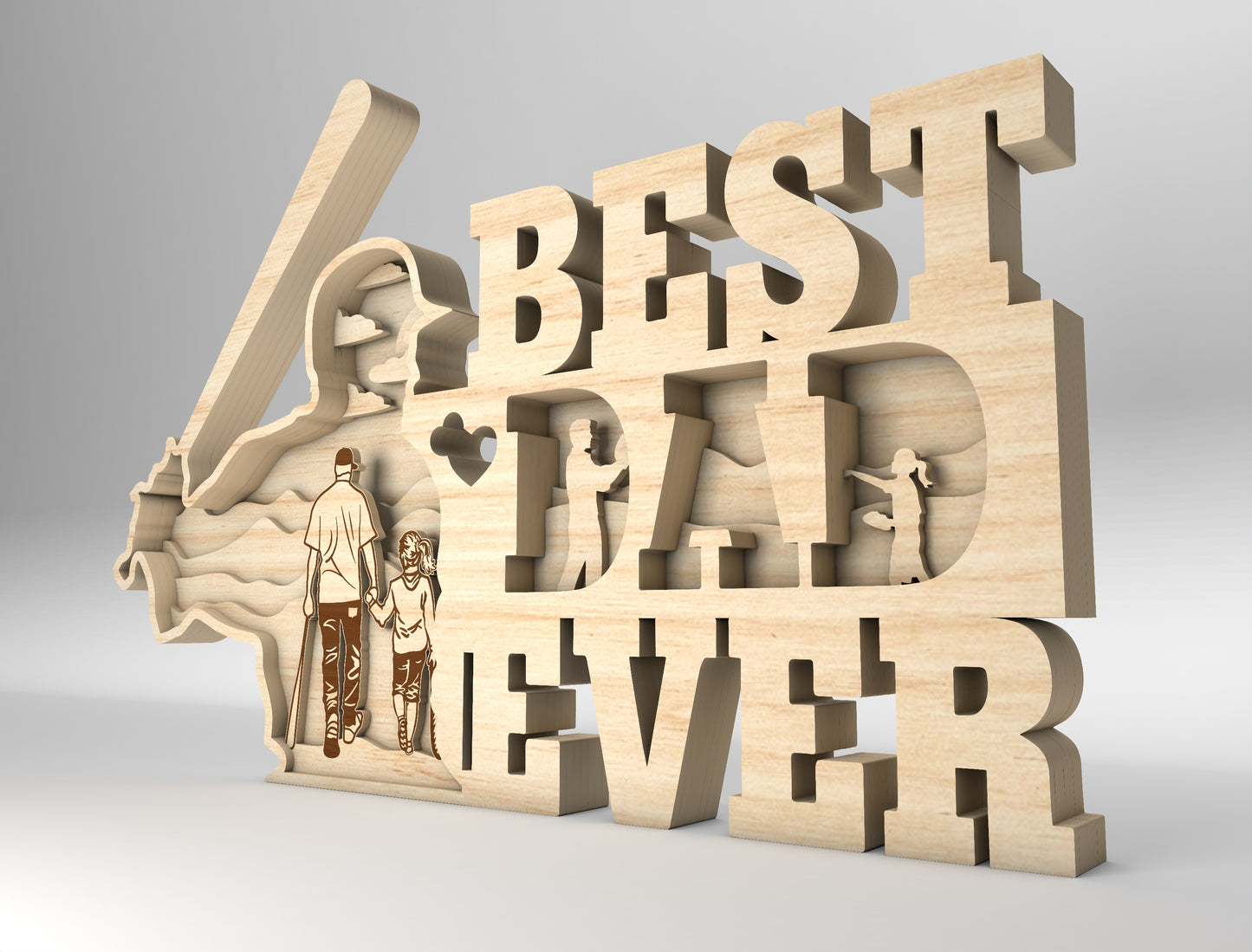 Best Dad Ever Baseball Multilayer Sign SVG Laser Cut File for Glowforge and xTool