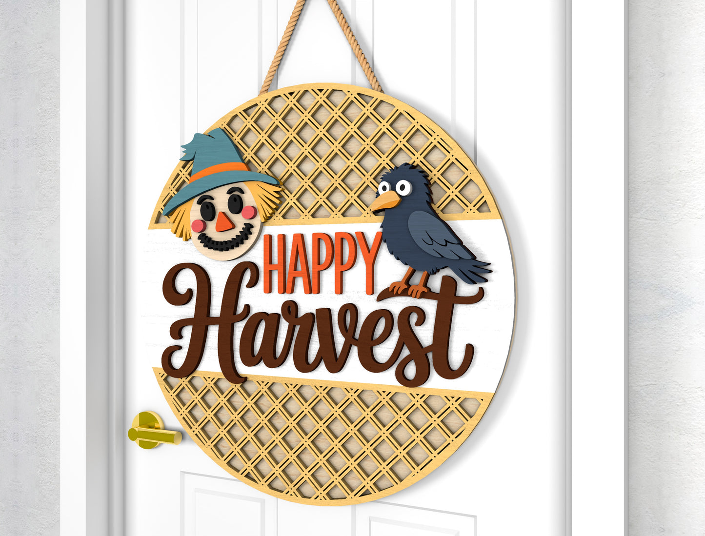 Happy Harvest Scarecrow and Hello Autumn Door Hanger SVG Set for Glowforge xTool LightBurn 2 Designs