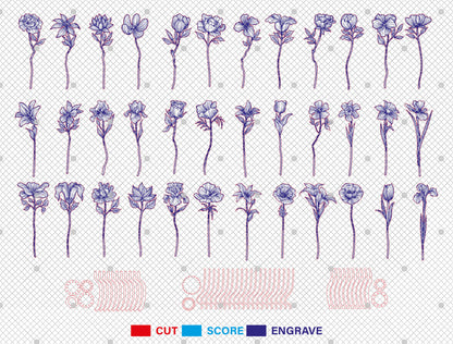 Floral Vase Arrangement SVG Bundle 36 Flowers for Glowforge and xTool
