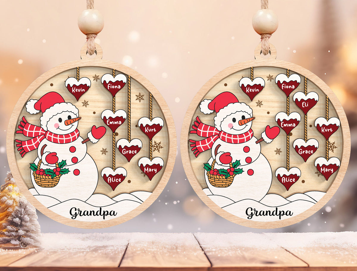 Grandpa's Heart Snowman Family Name Ornament SVG 6