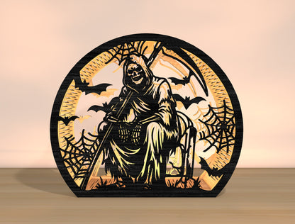 Halloween Grim Reaper Lantern SVG Bundle Laser Cut File | Spooky Skeleton Light Decor | Gothic Shadow Lantern | Glowforge, xTool, LightBurn, etc.