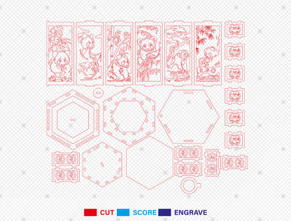 Panda Lantern SVG Laser Cut File for LightBurn and Glowforge