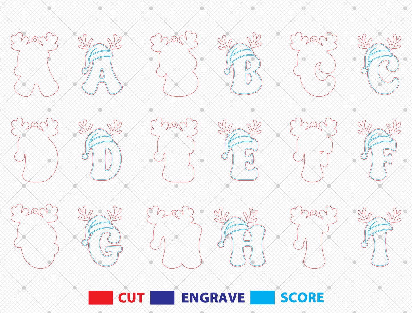 Christmas Reindeer Alphabet Ornament Laser Cut File | Ready to Cut | Glowforge, xTool, LightBurn, etc.