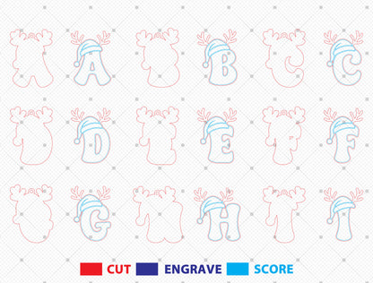 Christmas Reindeer Alphabet Ornament Laser Cut File | Ready to Cut | Glowforge, xTool, LightBurn, etc.