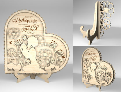 "First My Mother Forever My Friend" Floral Heart SVG for xTool