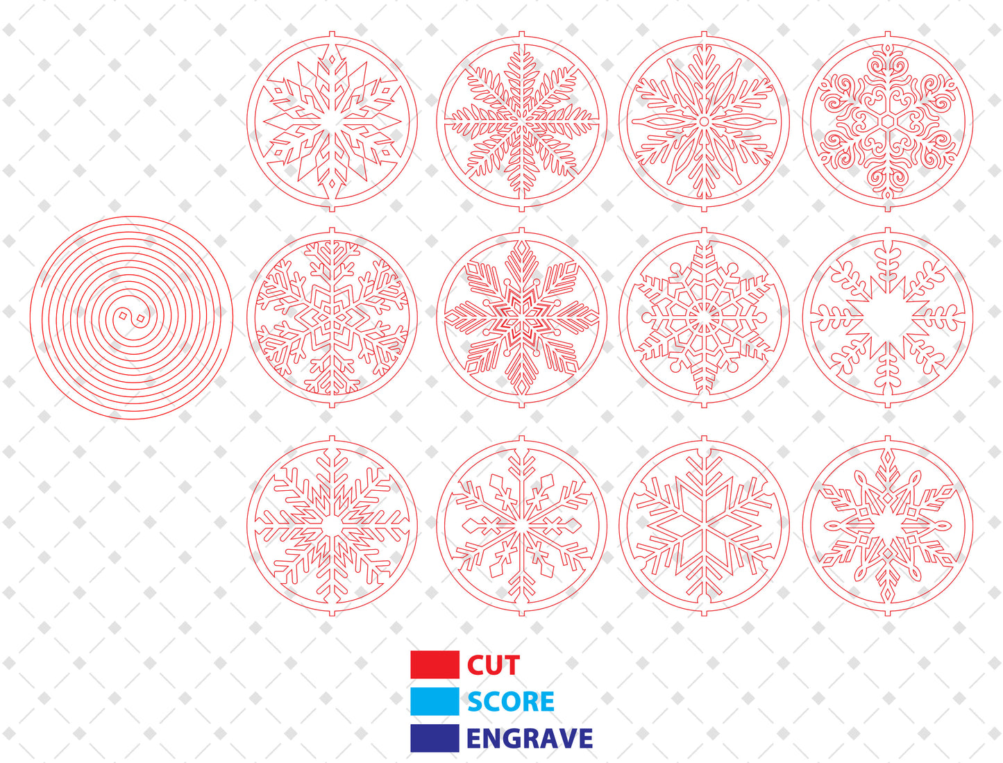 Christmas Snowflake Spiral Ornament Laser Cut File | Ready to Cut | Glowforge, xTool, LightBurn, etc.
