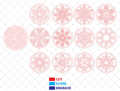 Christmas Snowflake Spiral Ornament Laser Cut File | Ready to Cut | Glowforge, xTool, LightBurn, etc.
