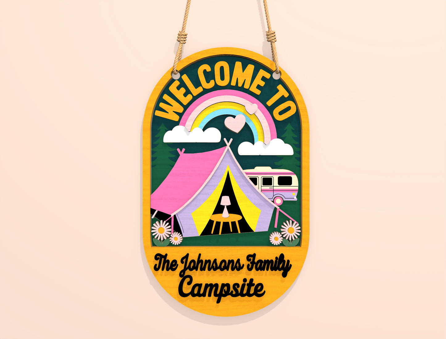 Personalized Pink Campsite Sign SVG Bundle for Glowforge Users