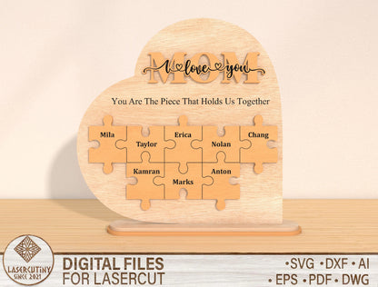 Mom Puzzle Family Sign SVG Bundle Personalized for Glowforge and xTool