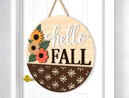 Hello Fall Sunflower and Pumpkin Quilt Door Hanger SVG Set for Glowforge xTool LightBurn 2 Designs