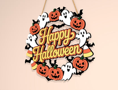 Happy Halloween Ghost Wreath SVG Laser Cut File for xTool and Glowforge