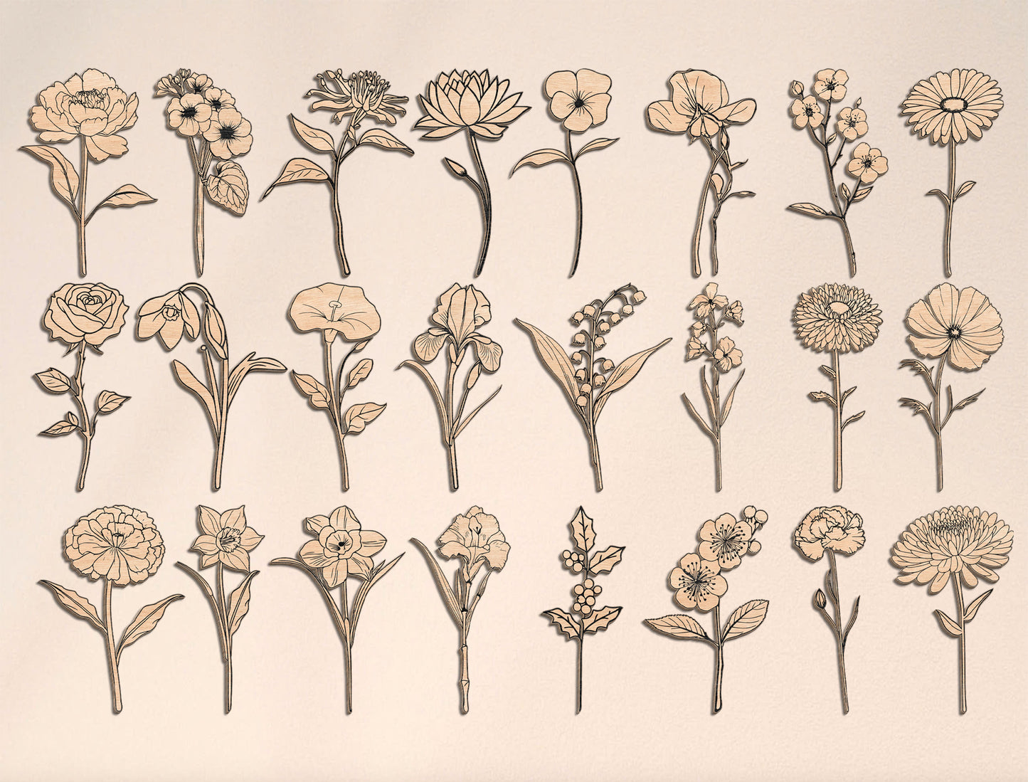 Birth Month Flower Name Stand SVG Bundle for Glowforge and xTool