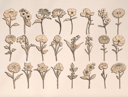Birth Month Flower Name Stand SVG Bundle for Glowforge and xTool