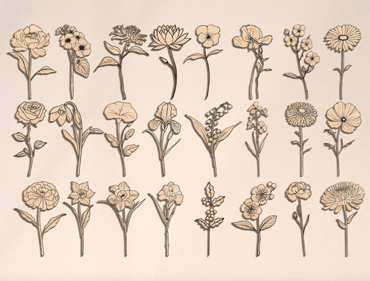 Birth Month Flower Name Stand Laser Cut File | Personalized Floral Decor | Mother’s Day Multilayer Design | Glowforge, xTool, LightBurn, etc.