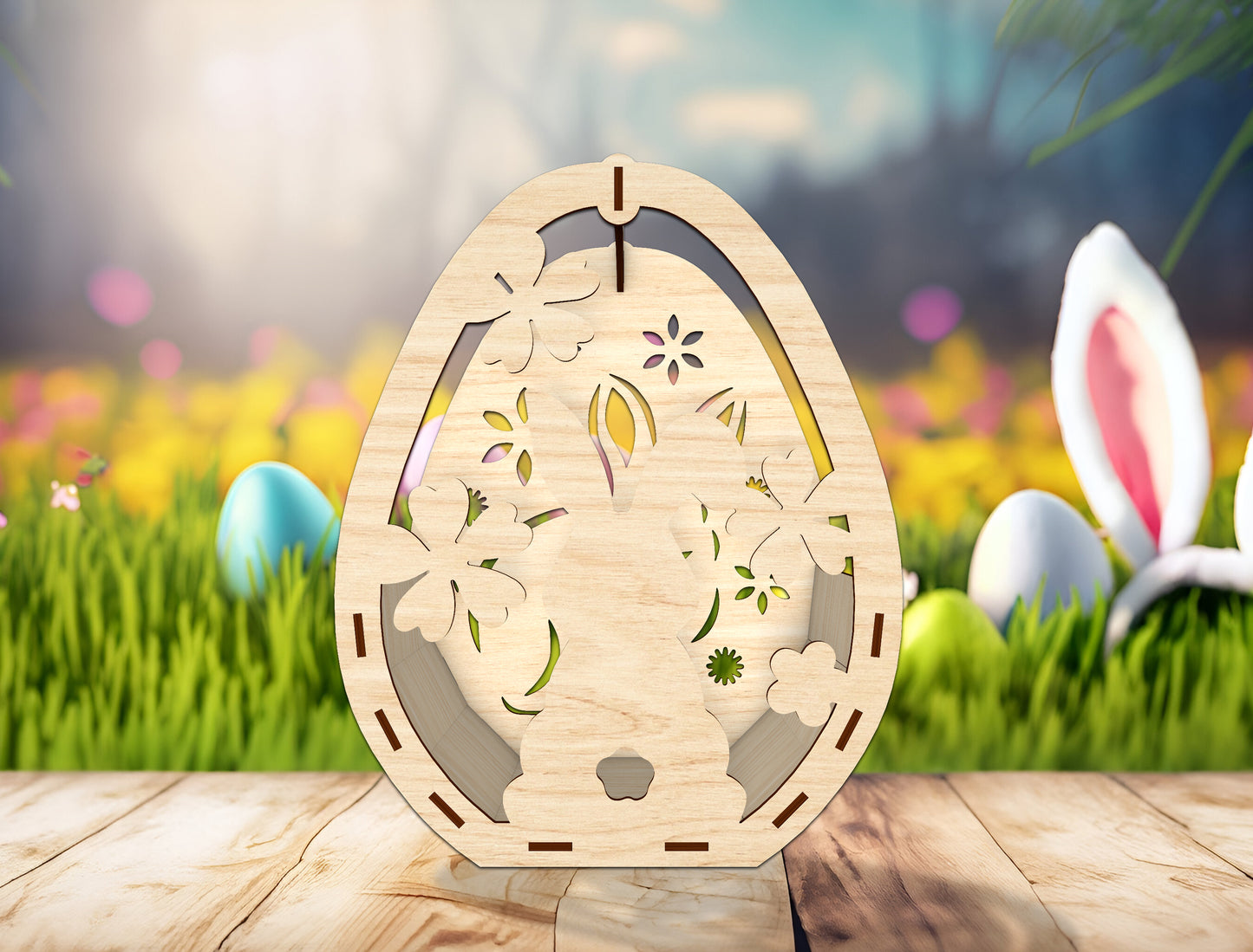 Easter Egg Bunny Farm Lantern SVG Spring Scene for Glowforge and xTool