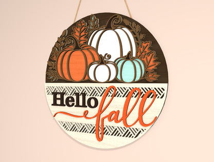 Hello Fall Pumpkin Door Hanger SVG Bundle for Glowforge xTool LightBurn | 2 Designs