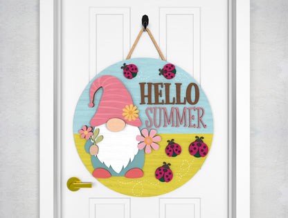 Hello Summer Gnome Door Hanger SVG Laser Cut File for xTool and Glowforge