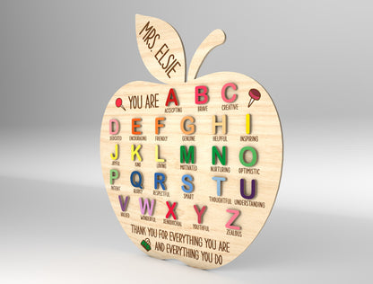 Personalized Teacher Alphabet Sign Laser Cut File for Glowforge and xTool