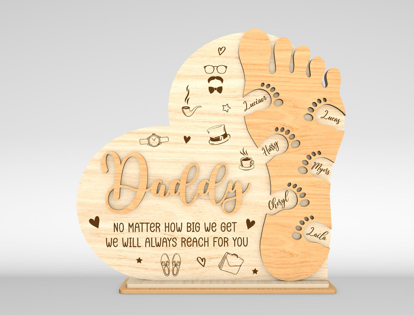 Personalized Dad Footprint Sign SVG Laser Cut File for LightBurn and xTool