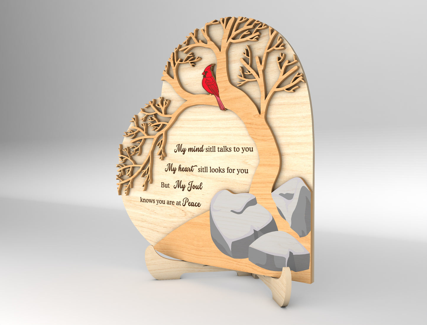 Cardinal Tree Memorial Tabletop SVG Standing Sign Laser Cut File for Glowforge and LightBurn