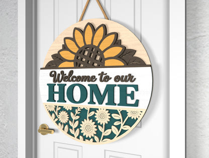 Sunflower Welcome to Our Home Sign SVG for xTool and Glowforge