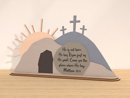 Easter Tomb Scene SVG Bundle He Is Risen Cross Landscape for LightBurn