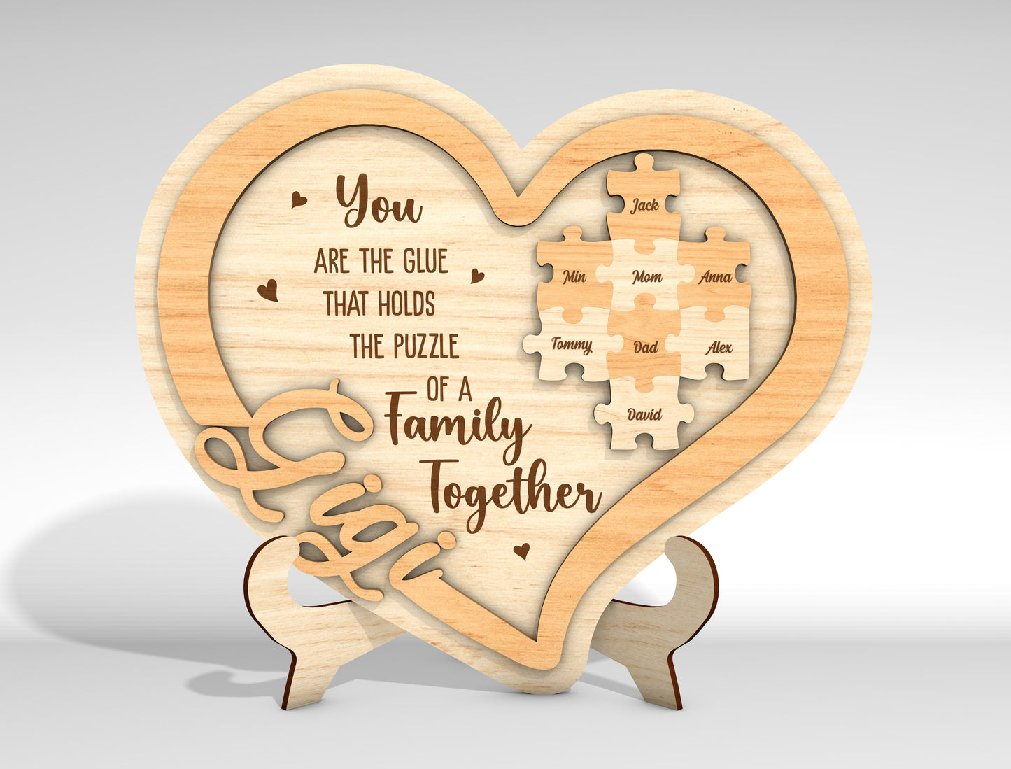 Personalized Mom Heart Puzzle Sign SVG for Glowforge and xTool