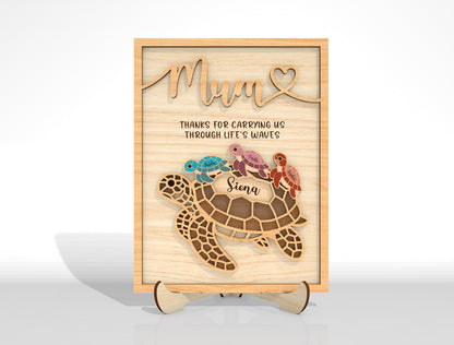 Personalized Mom Turtle Kids Name Sign SVG Laser Cut File for Glowforge and xTool