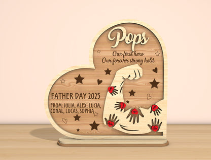 Father’s Day Strength Heart Laser Cut File | Dad Pops Papa Tabletop Sign | Family Love Wooden Decor | Glowforge, xTool, LightBurn, etc.