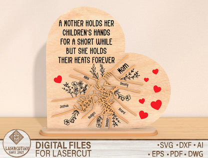Personalized Mother Flower Sign SVG Kids Name for LightBurn