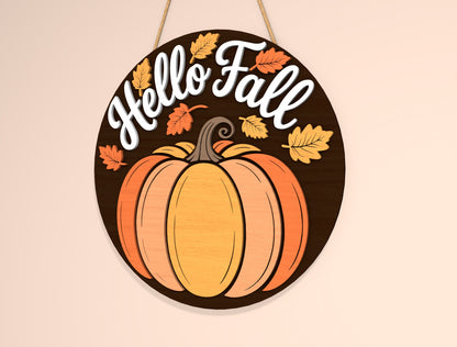 Hello Fall Pumpkin Door Hanger SVG Bundle for Glowforge xTool LightBurn | 2 Designs