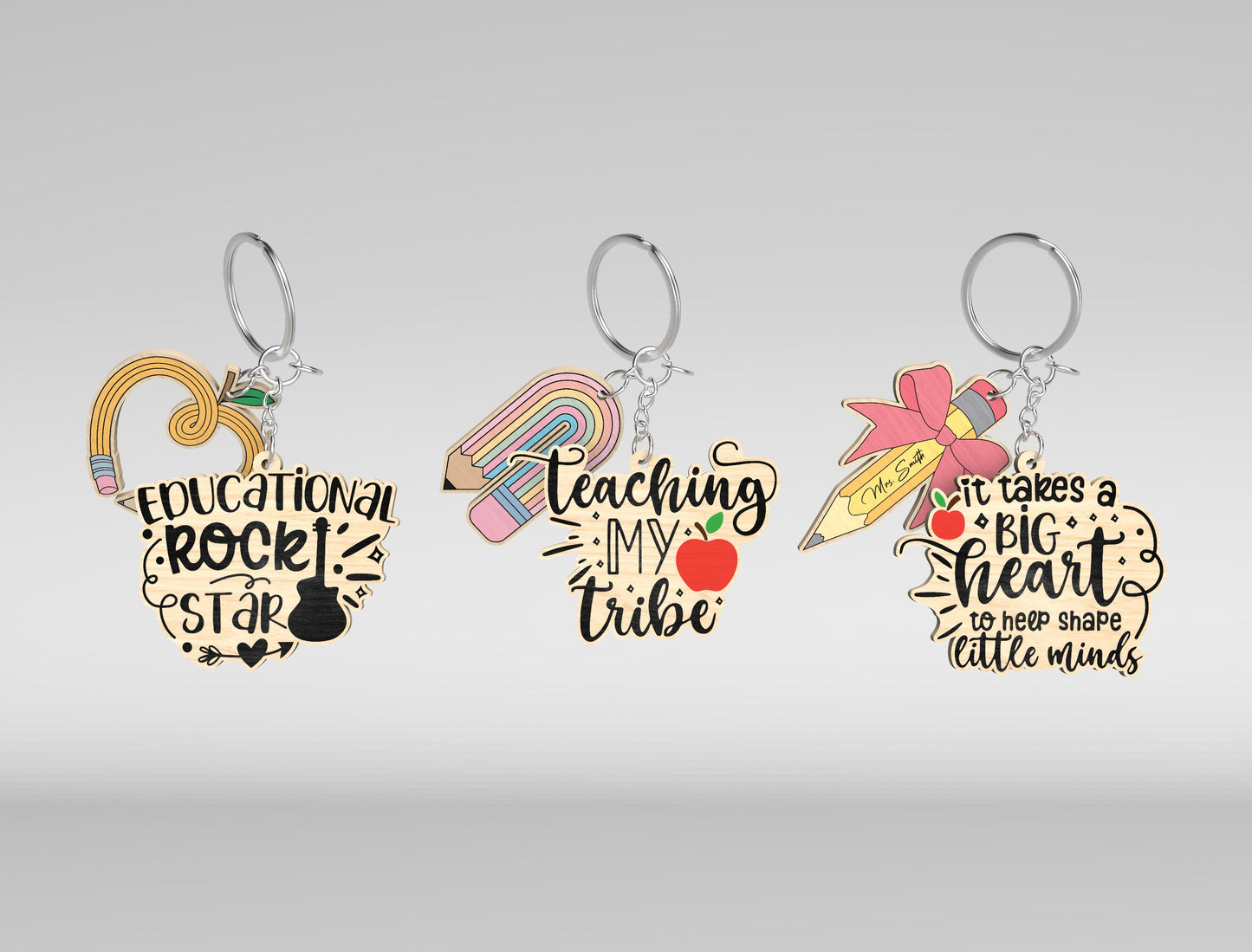 Teacher Keychain Bundle SVG Laser Cut File for Glowforge and xTool