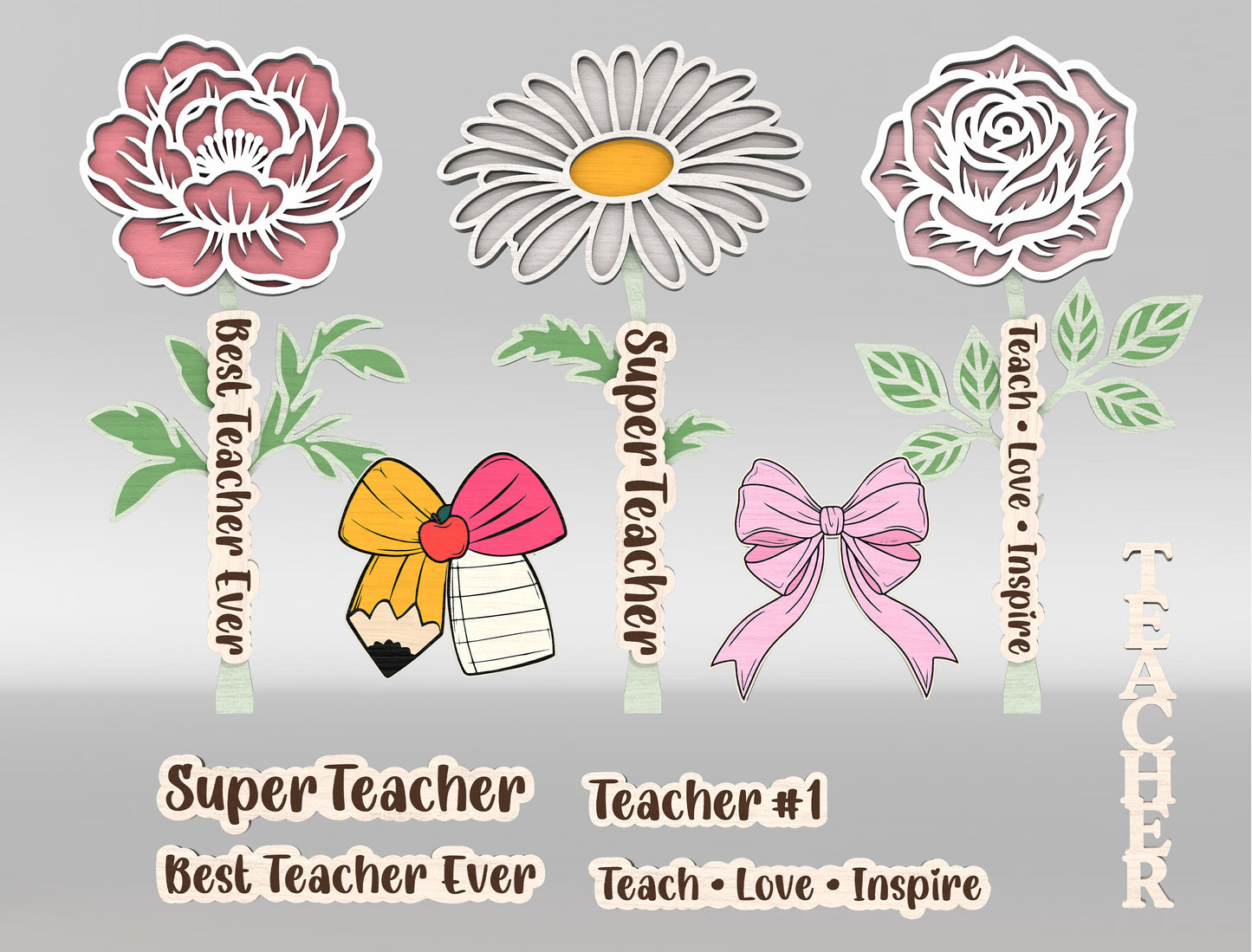 Personalized Peony Daisy Rose SVG Laser Cut File for Glowforge and LightBurn