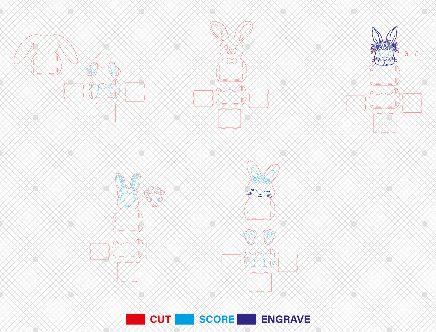 Bunny Basket Holder SVG Set Easter Candy 5 Designs for Glowforge and xTool